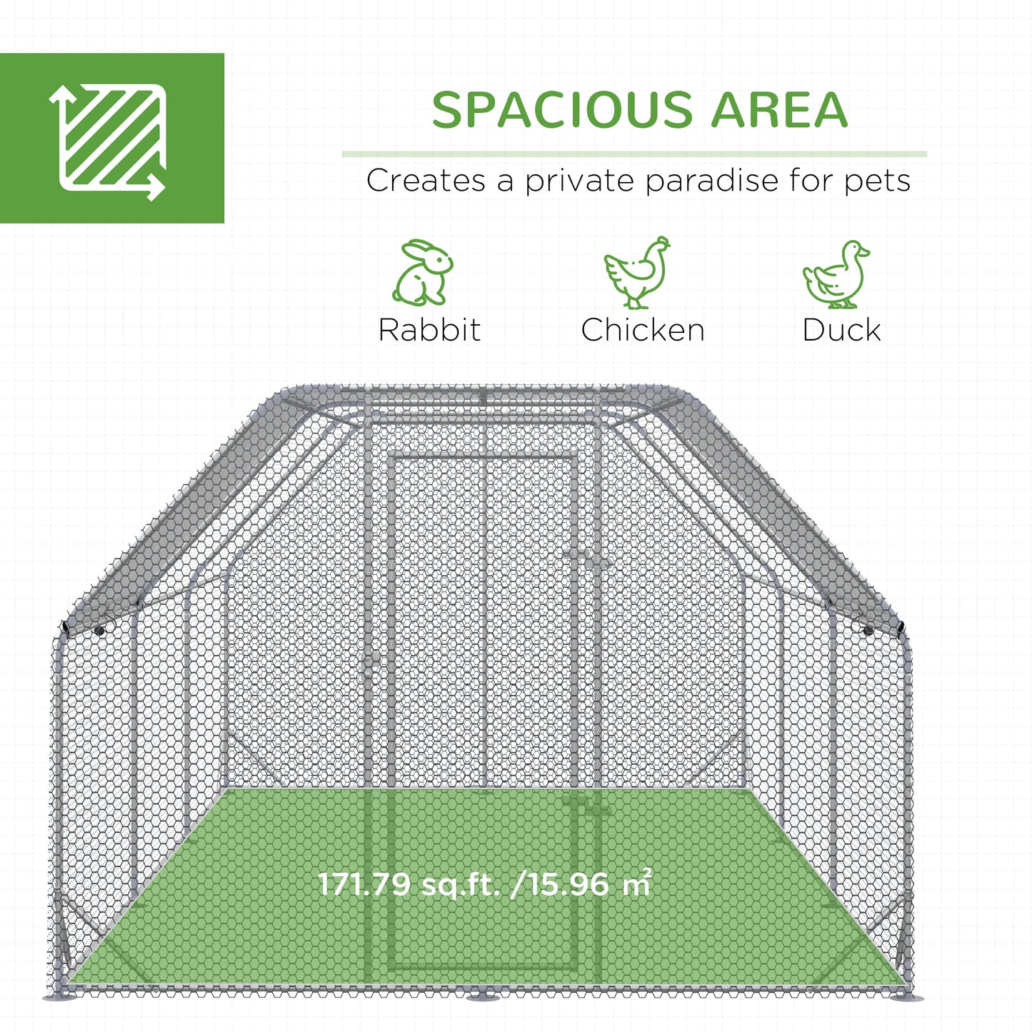 Chicken Run, Galvanized Large Metal Chicken Coop Cage, Walk-in Enclosure Poultry Hen Run House Playpen Rabbit Hutch with Flat Roof, Cover, 9.2' x 18.7' x 6.5', Silver
