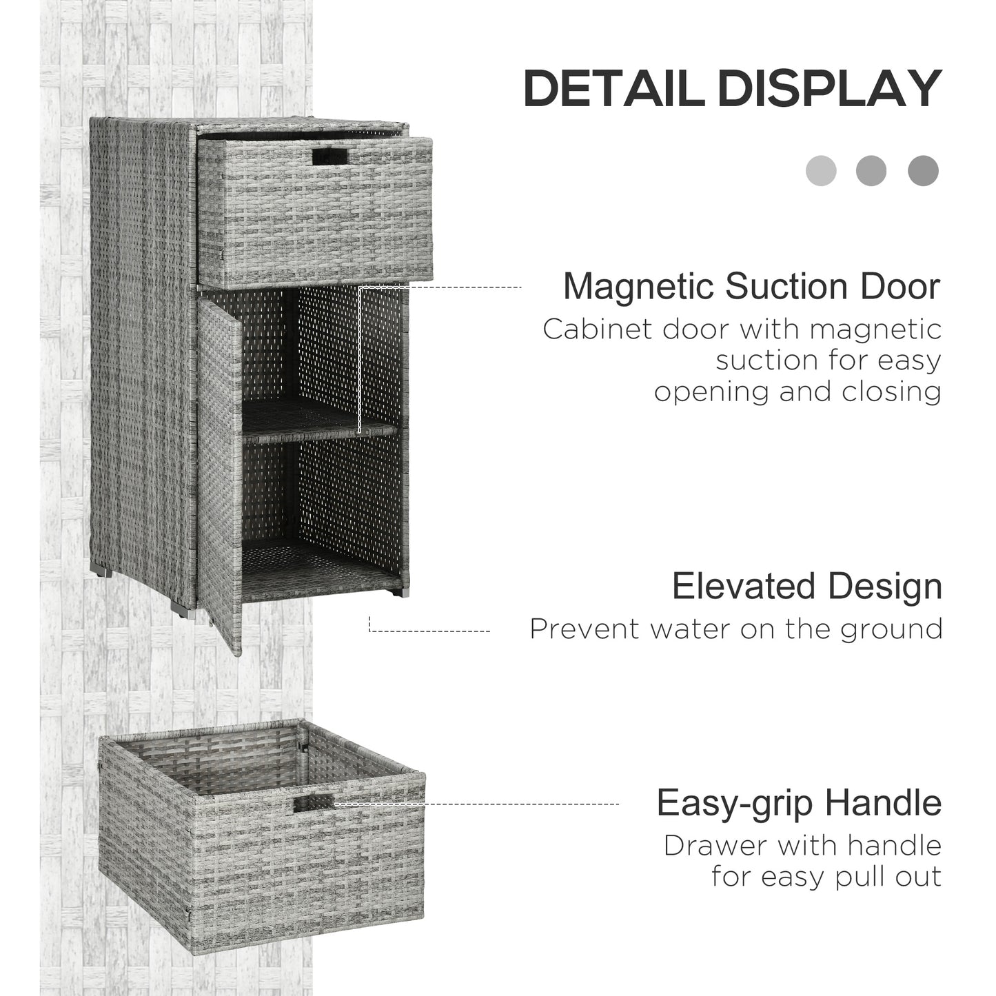 Patio Storage Cabinet, Outdoor Towel Rack for Pool, PE Rattan Wicker Hot Tub Accessory, with Basket Drawer, Mixed Grey