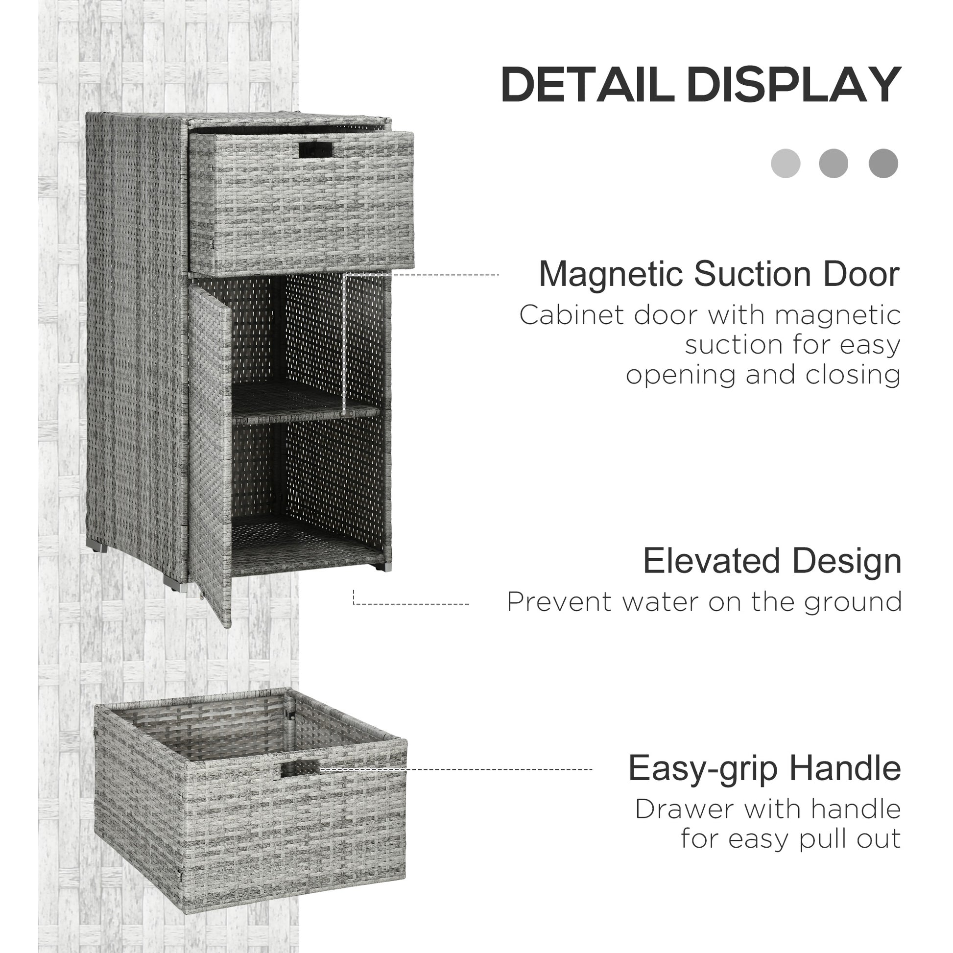 Patio Storage Cabinet, Outdoor Towel Rack for Pool, PE Rattan Wicker Hot Tub Accessory, with Basket Drawer, Mixed Grey