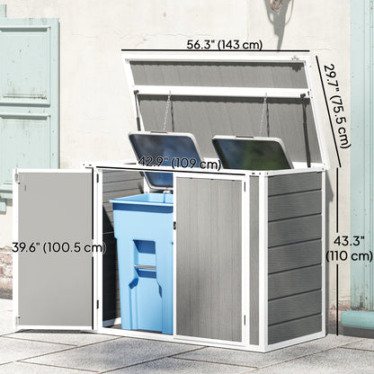 41 Cu. Ft. Outdoor Storage Shed, Outdoor Horizontal Trash Can Storage with Chain Lid, Lockable Storage Box, Grey