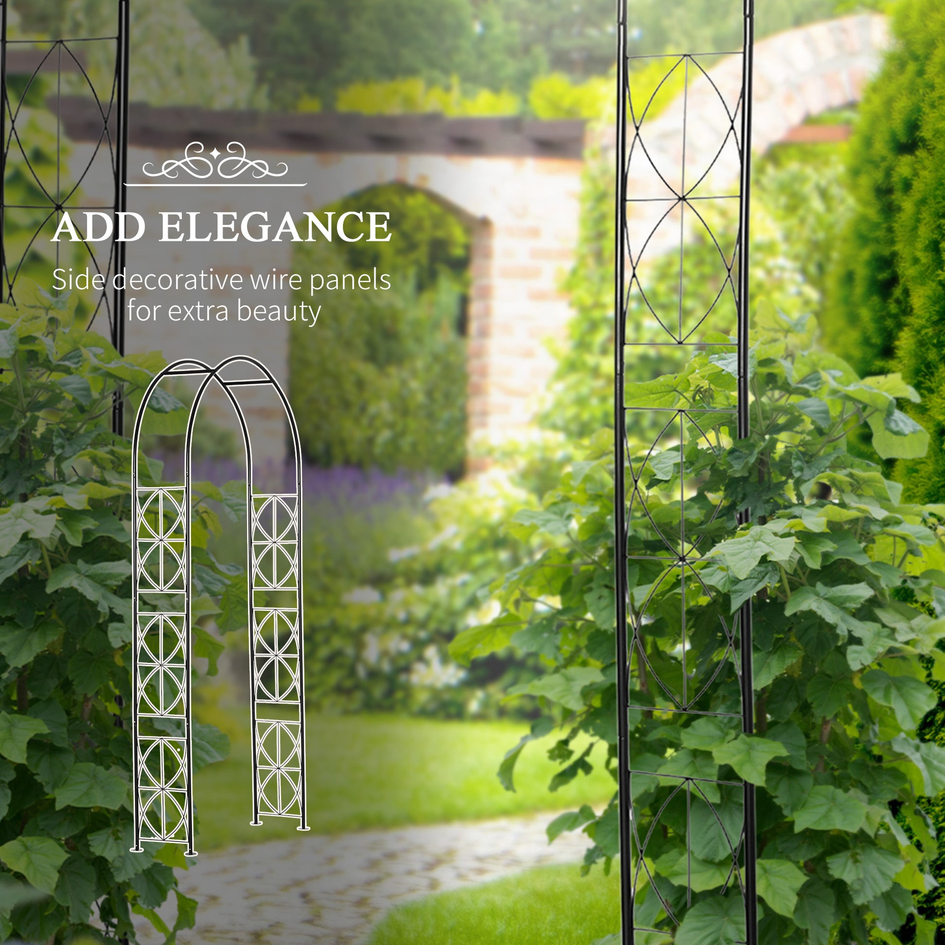 Vintage Style Garden Arch, 7.5FT Patio Outdoor Arbor Metal Trellis Support For Vines, Climbing Plants Decoration, Black