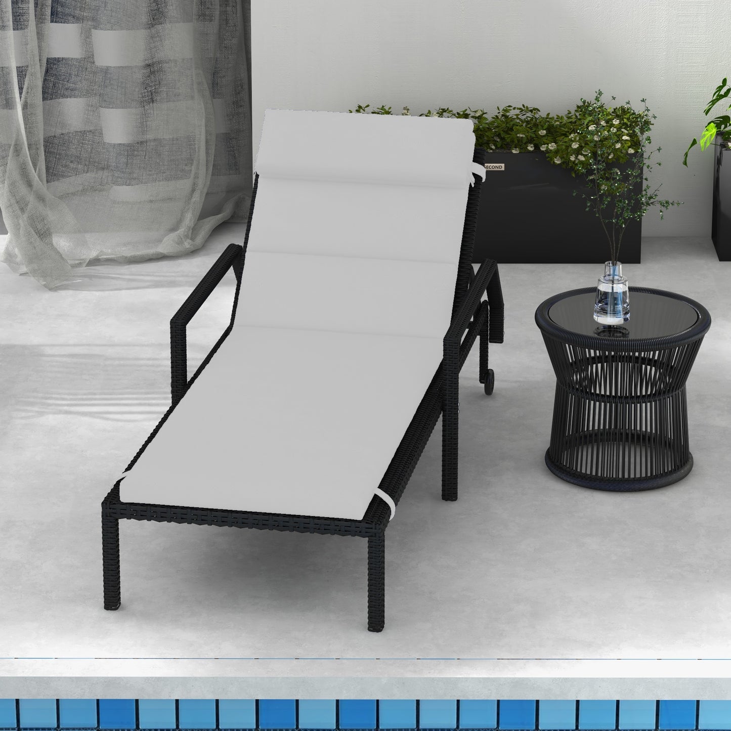 Patio Chaise Lounge Chair Cushion Replacement Sun Lounger Pads with Headrest and Ties, Light Grey