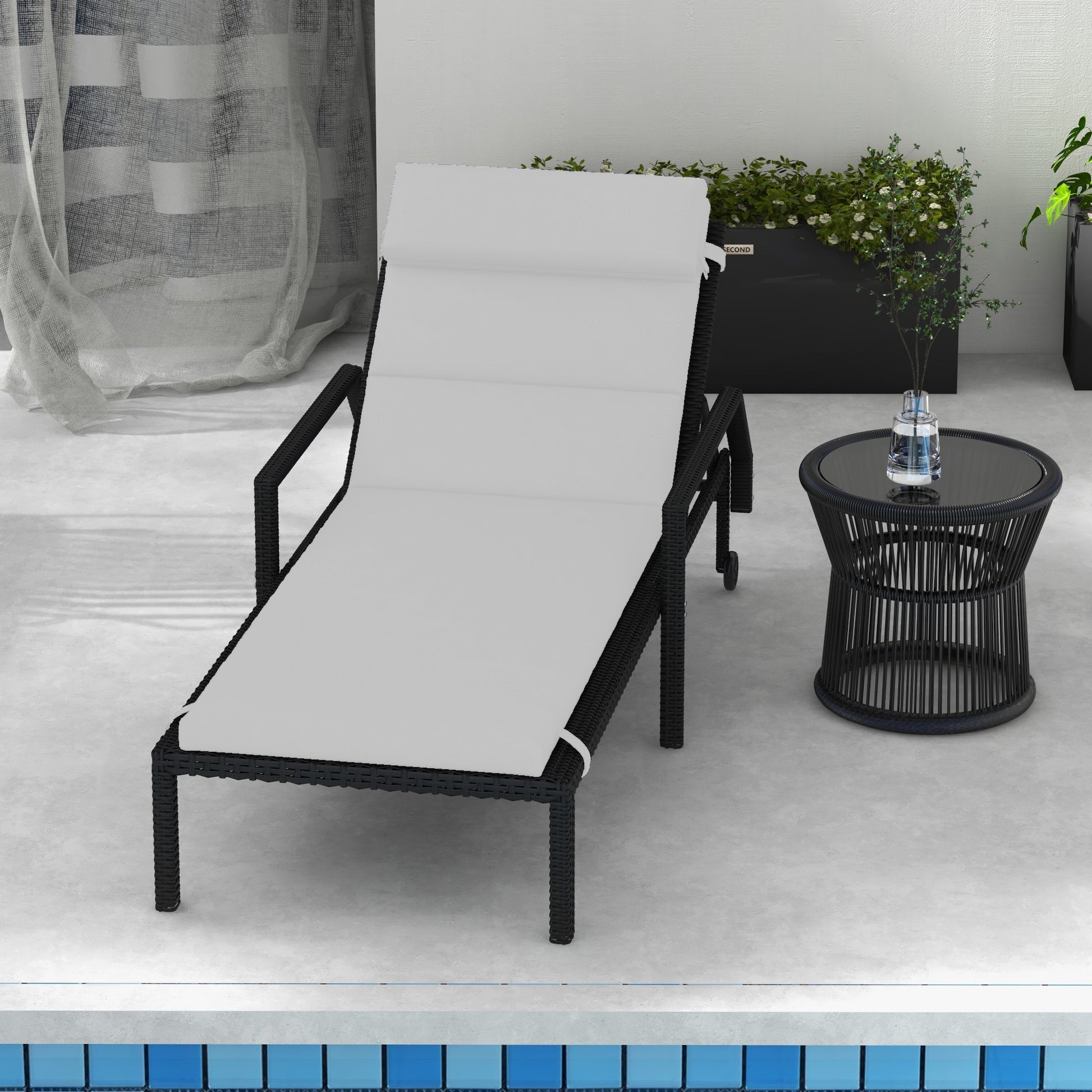 Patio Chaise Lounge Chair Cushion Replacement Sun Lounger Pads with Headrest and Ties, Light Grey