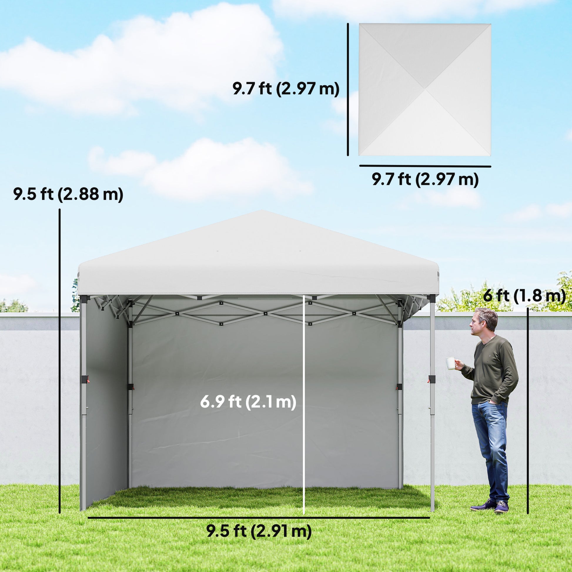 10' x 10' Pop Up Canopy with Sidewalls, Roller Bag, Height Adjustable Instant Tent for Outdoor, Garden, Patio, White