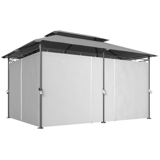10' x 13' Double Roof Patio Gazebo, Outdoor Gazebo with Curtains, for Garden, Lawn, Backyard and Deck, Dark Grey