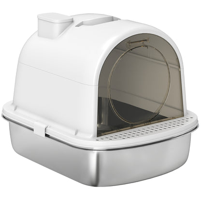 Enclosed Stainless Steel Litter Box, Metal Cat Litter Box with Scoop, Deodorizer Bag, Handle, Easy to Clean