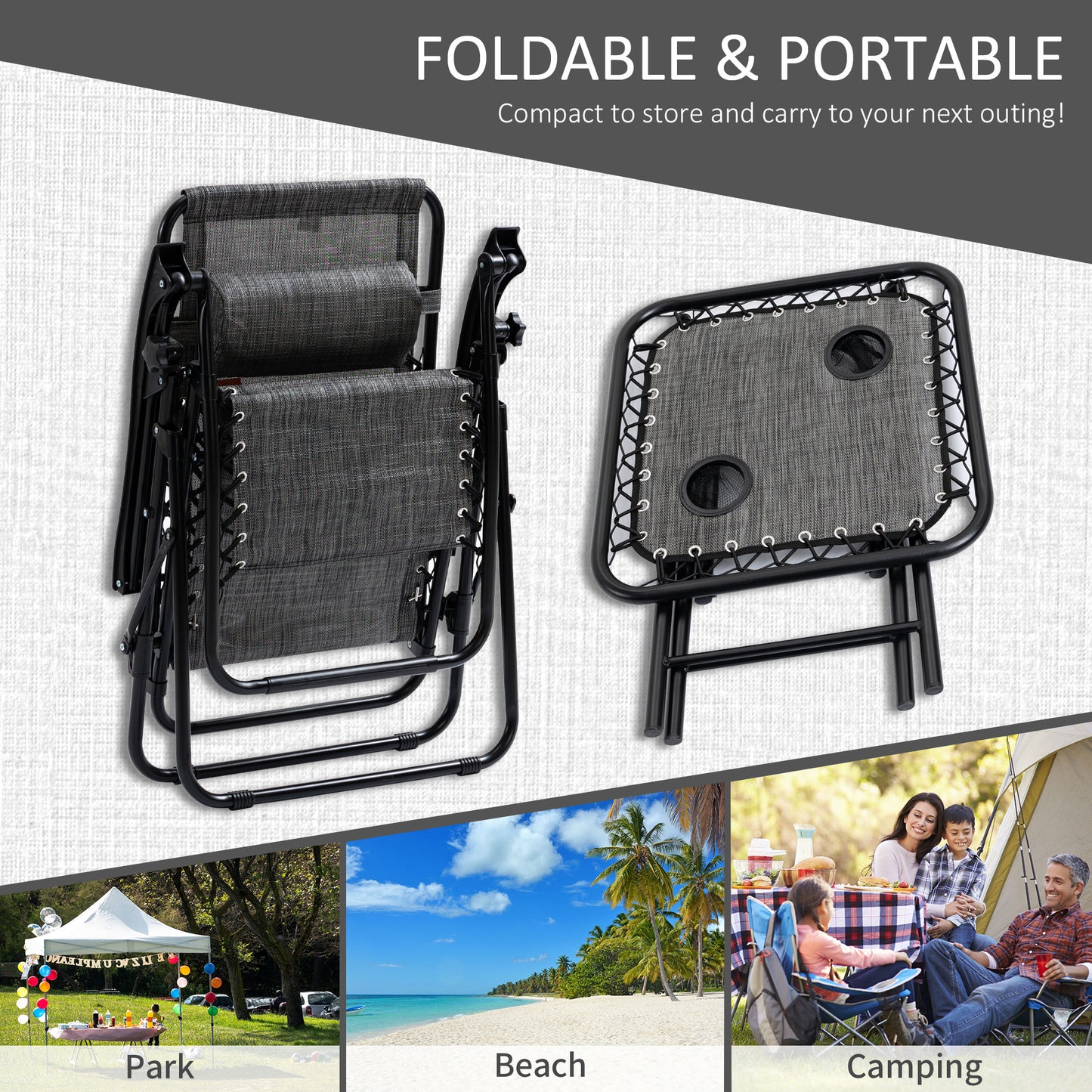 Zero Gravity Chair Set of 2 Patio Chair with Side Table Cupholders and Pillows for Pool, Backyard, Lawn, Beach, Grey