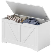 31.5 Inches Storage Chest, Storage Trunk with 2 Safety Hinges, Wooden Box for Living Room, White Wood Grain