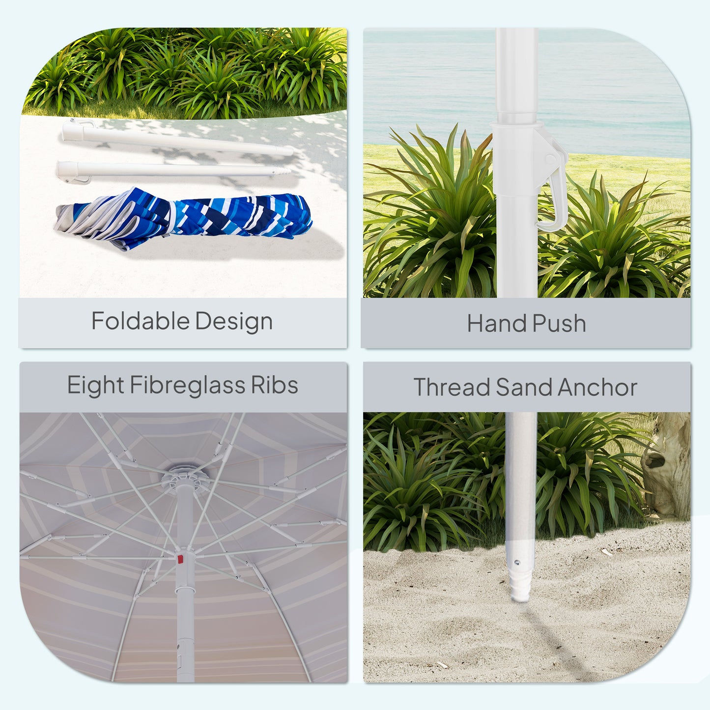 70.9" Dia. Portable Beach Umbrella, UV 50+ Ruffled Outdoor Umbrella with Adjustable Tilt Multicolor