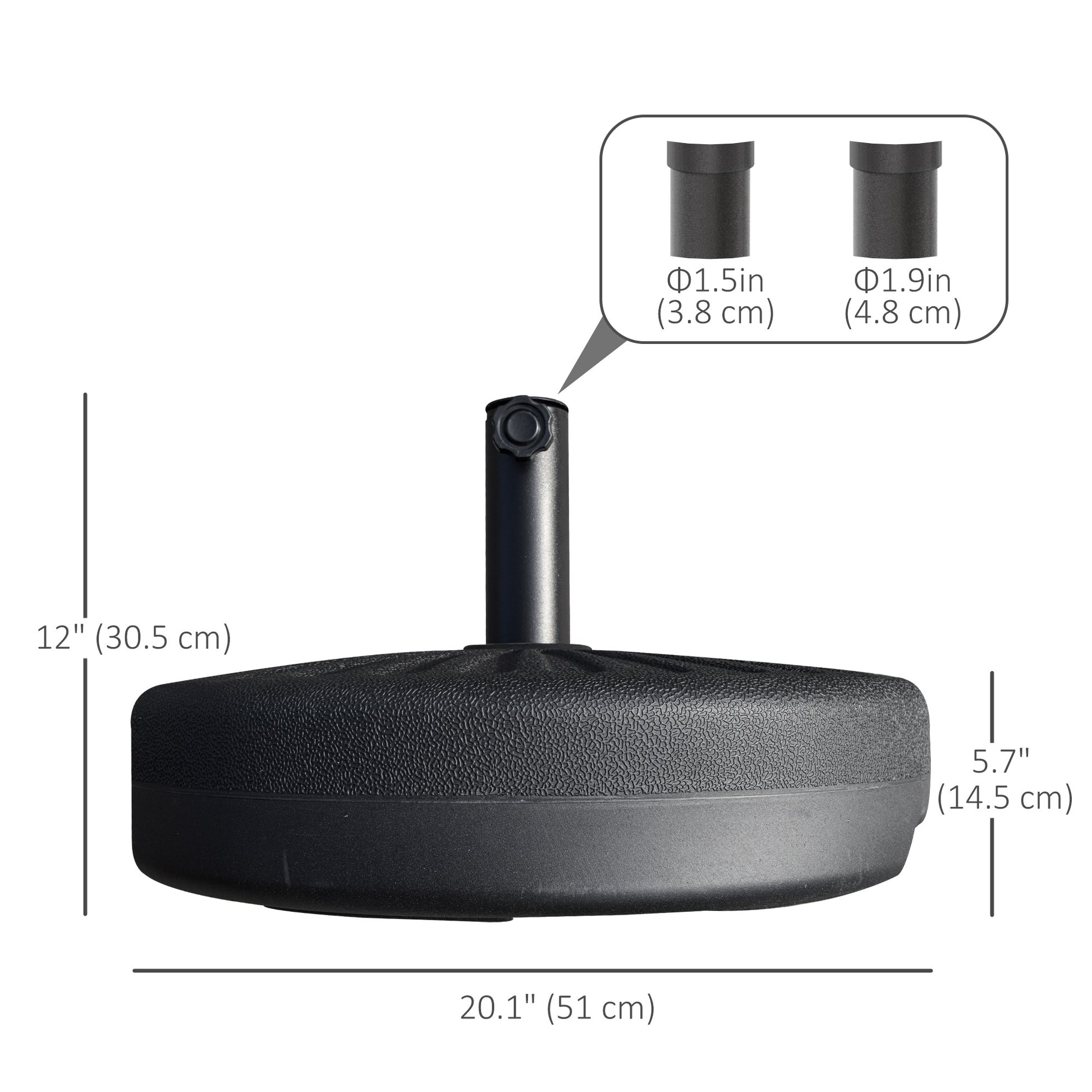 48 lb Heavy Duty Patio Umbrella Base, Water Filled Market Umbrella Stand with Steel Pole for Outdoor, Backyard, Black