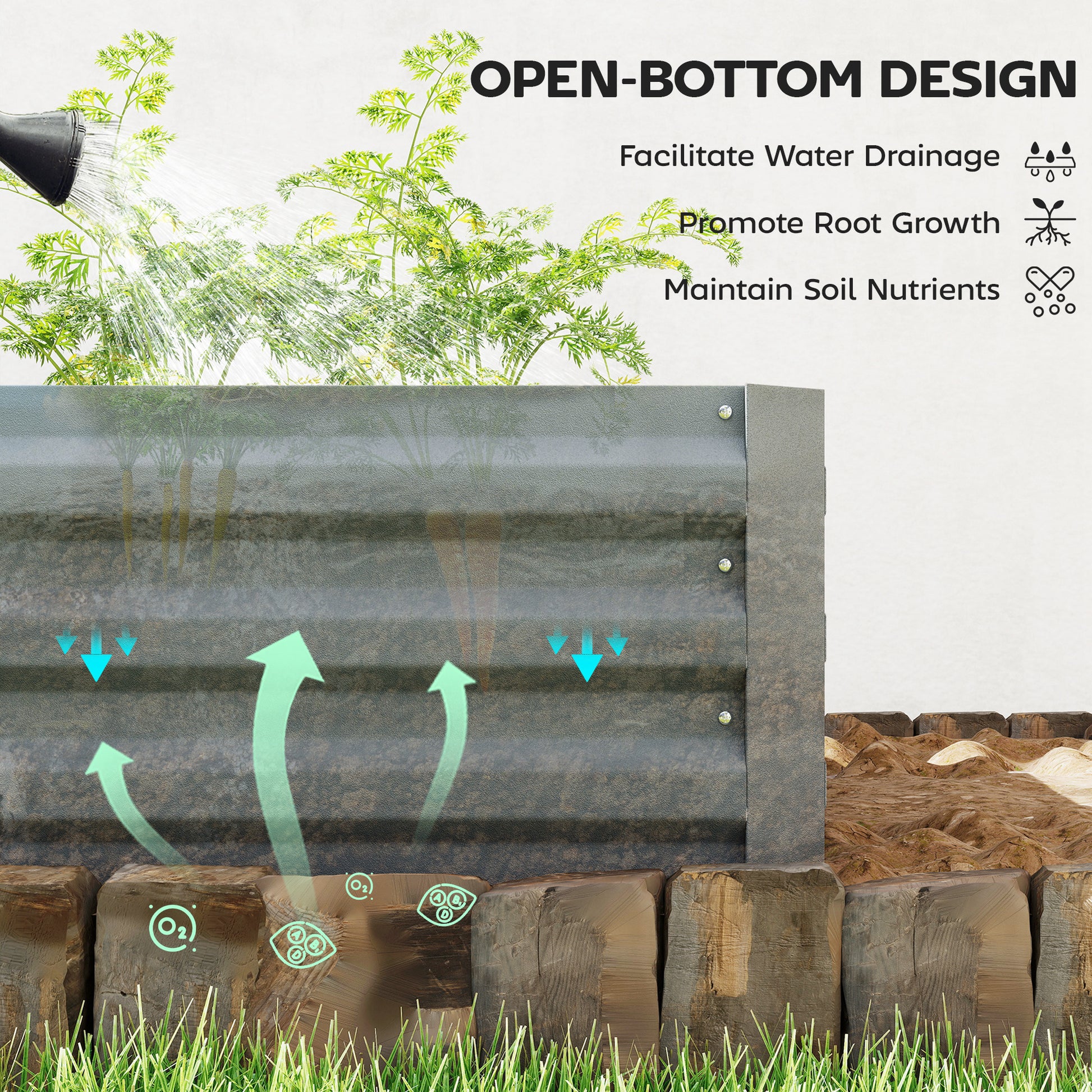 8 x 3 x 1ft Galvanized Raised Garden Bed, Metal Elevated Planter Box for Growing Flowers, Herbs, Succulents, Light Grey