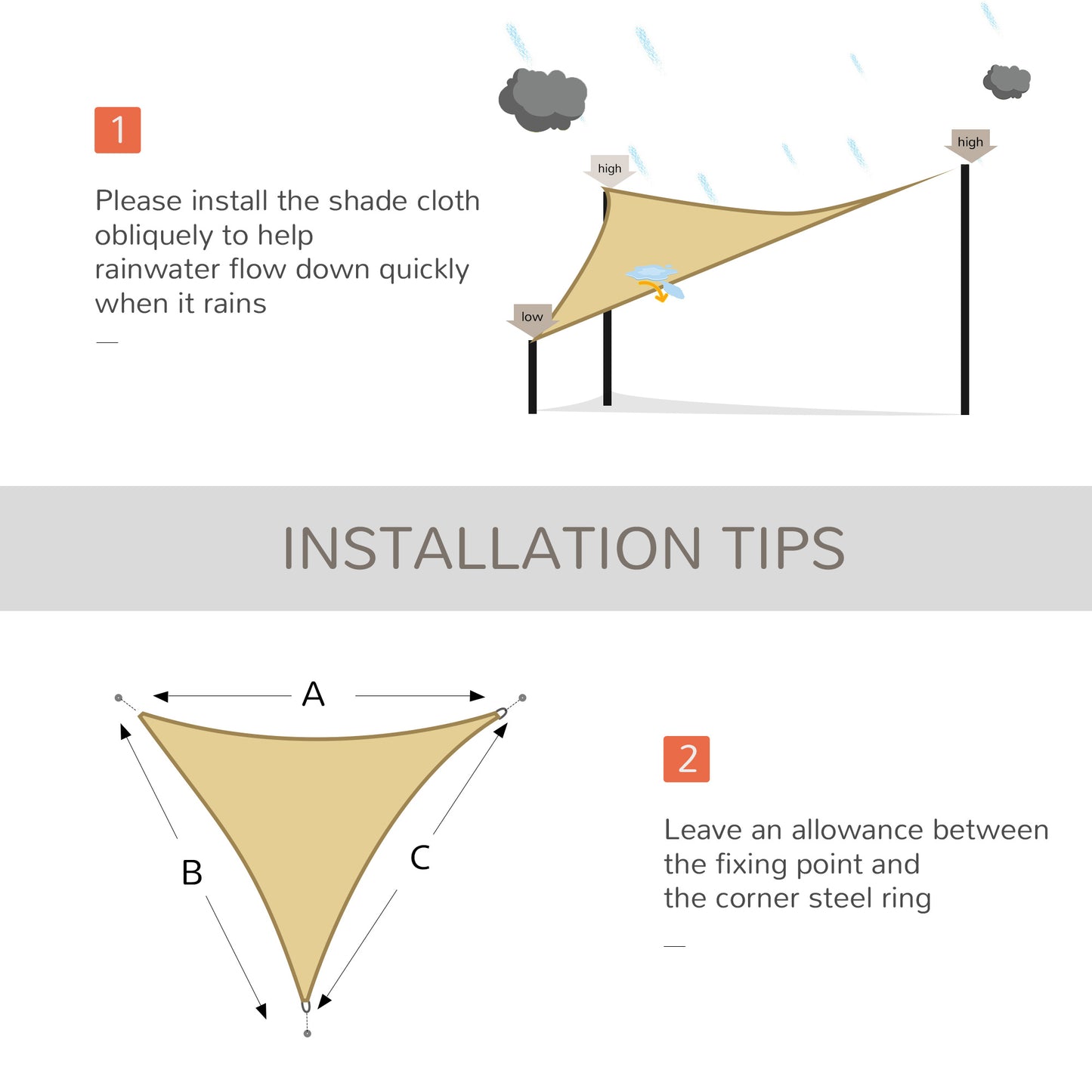 Triangle 10' x 10' x 10' Outdoor Sun Shade Sail, Garden Cover UV Block Fabric Canopy for Patio, Deck, Sand