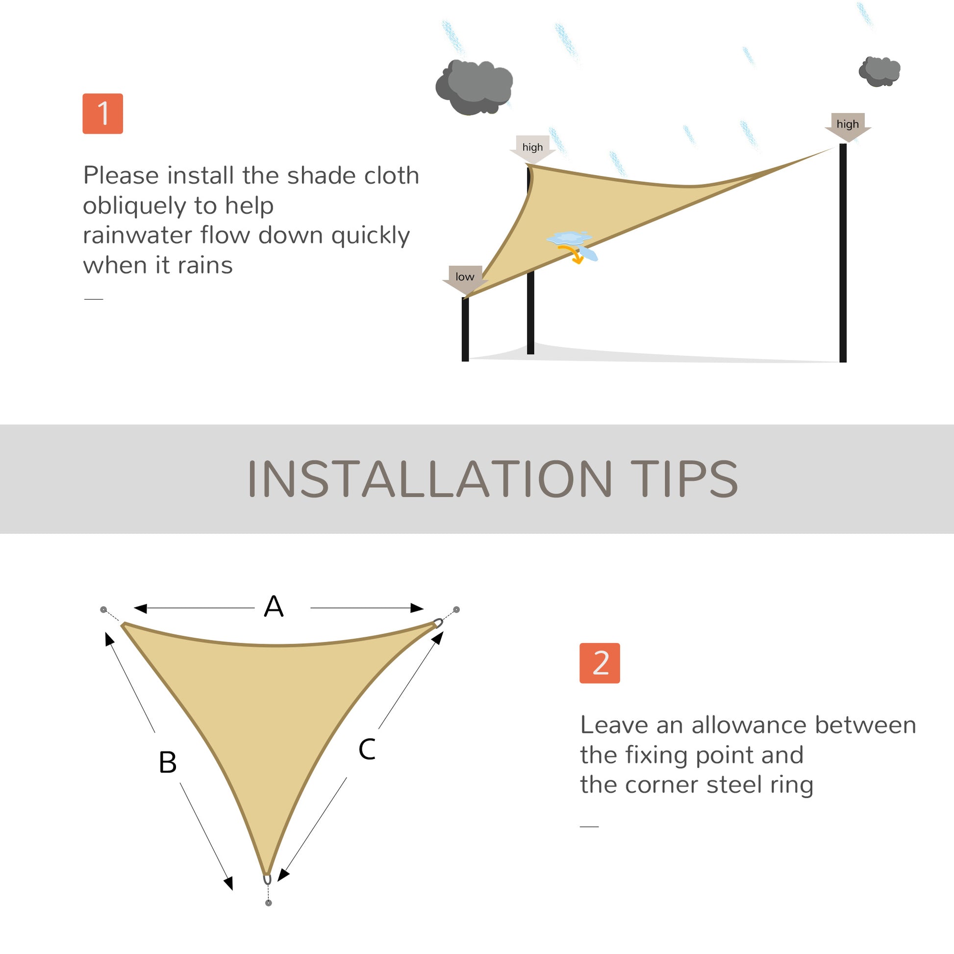 Triangle 10' x 10' x 10' Outdoor Sun Shade Sail, Garden Cover UV Block Fabric Canopy for Patio, Deck, Sand