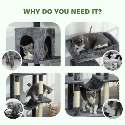 69" Cat Tree, Multi-Level Cat Tower with 2 Condos, Plush Perch and Sisal Scratching Posts, Dark Grey