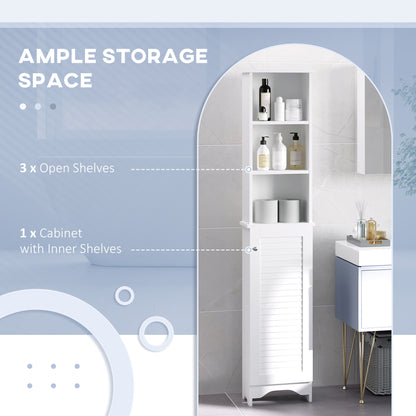 Tall Bathroom Storage Cabinet, Freestanding Linen Tower with 3-Tier Open Adjustable Shelf, White