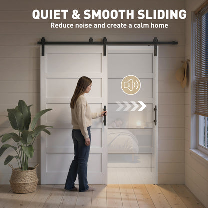 42"x84" Sliding Barn Door with Hardware Kit, Shaker Style Sliding Door with Handle, Track, Floor Guide, White Wood Grain