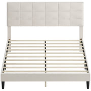 Queen Size Bed Frame with Upholstered Headboard, Modern Platform Bed Frame with Wood Slats, 1100 lbs Capacity, Cream