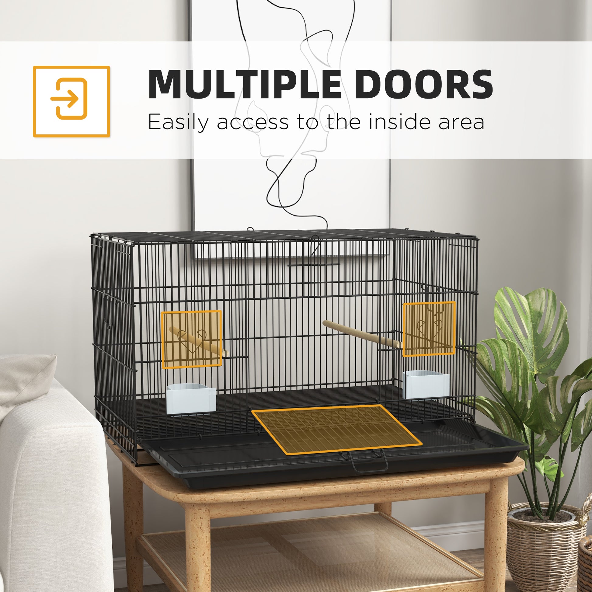 Birdcage for Canaries, Lovebirds Finches, Budgie Cage with Removable Tray, Bottom Mesh Panel, Wooden Perches, Swing, Ramp, Food Containers, 30" L x 18" W x 18" H