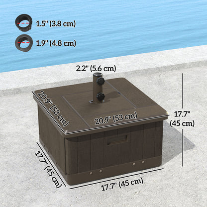 3-in-1 Outdoor Umbrella Base with Wheels and Handles, End Table, Flower Box Planter with Hole, 176 lbs. Capacity, Brown