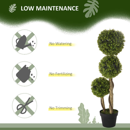 35 Inch Potted Fake Plant, Artificial Boxwood Topiary Tree, Triple Ball Tree for Indoor and Outdoor, Green