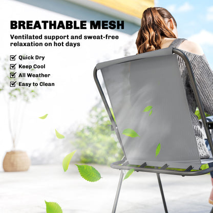 8 Piece Patio Table and Chairs Set with Folding Chairs, Tempered Glass Tabletop and Umbrella for Garden, Grey