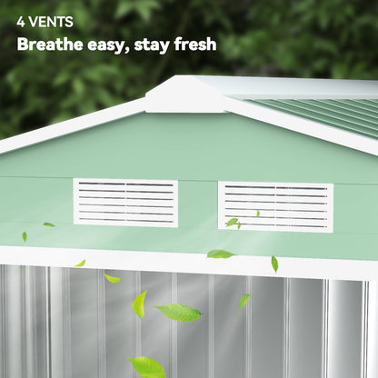 7' x 4' x 6' Garden Storage Shed Outdoor Patio Metal Tool Storage House w/ Foundation Kit and Double Doors Light Green