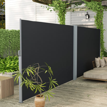 Retractable Double Side Awning, 79"x236" Patio Privacy Screen, UV Resistant, Waterproof Wind Screen, Black