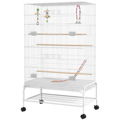 52" Bird Cage with Rolling Stand, Toys, for Budgies Canaries White