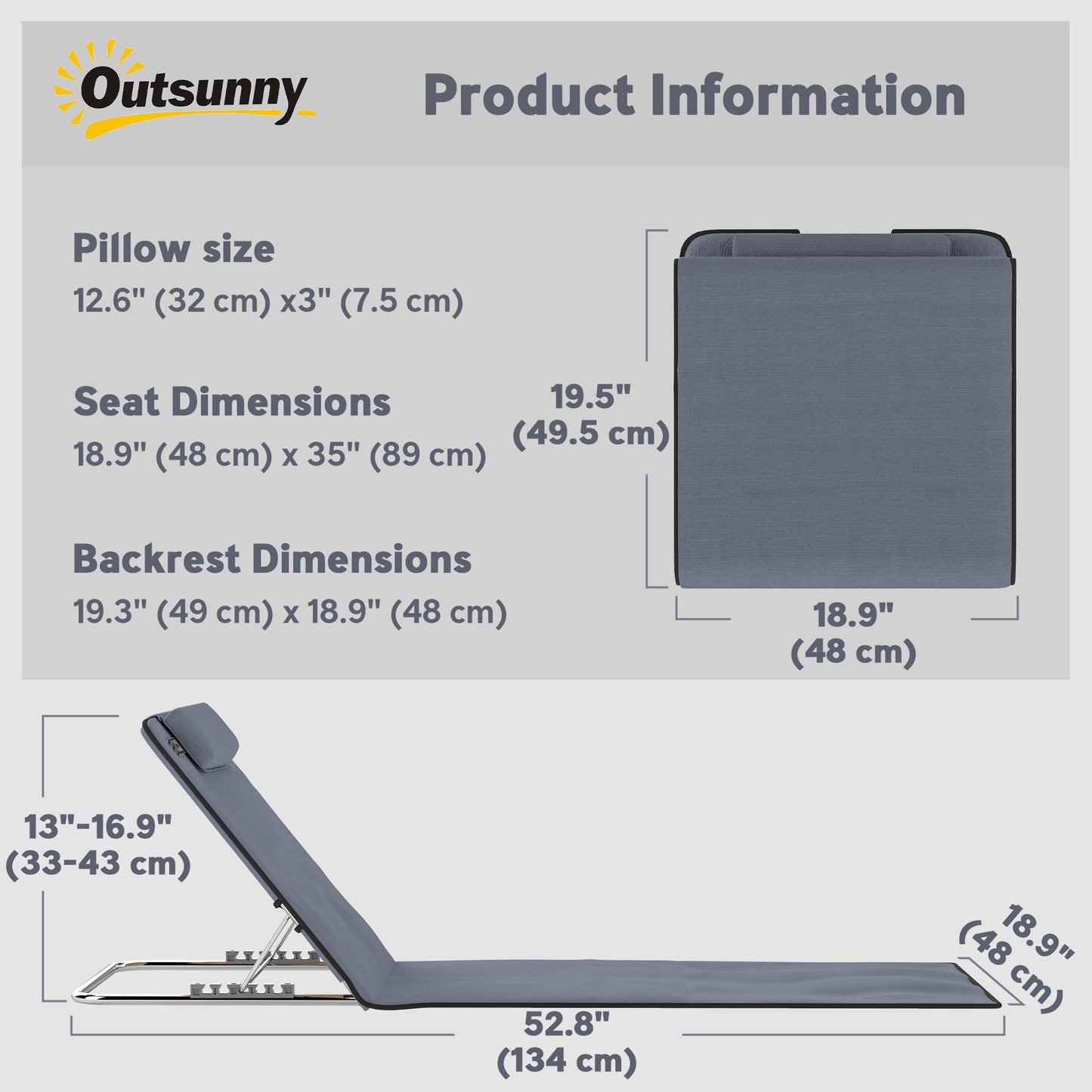 2 Pieces Beach Lounge Chair, Outdoor Folding Chaise Lounge Set w/ Pillow for Sunbath, Snap, Grey