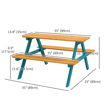 Kids Outdoor Table Set Wooden Toddler Picnic Table and Benches for 4 Kids 3-8 Years, Easy Installation, Natural Wood