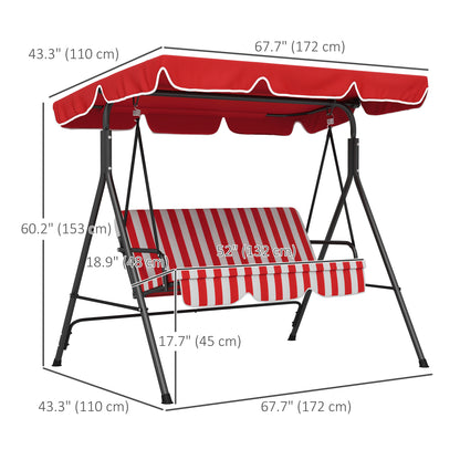 3-Seater Outdoor Porch Swing with Adjustable Canopy, Patio Swing Chair for Garden, Poolside, Backyard, Red