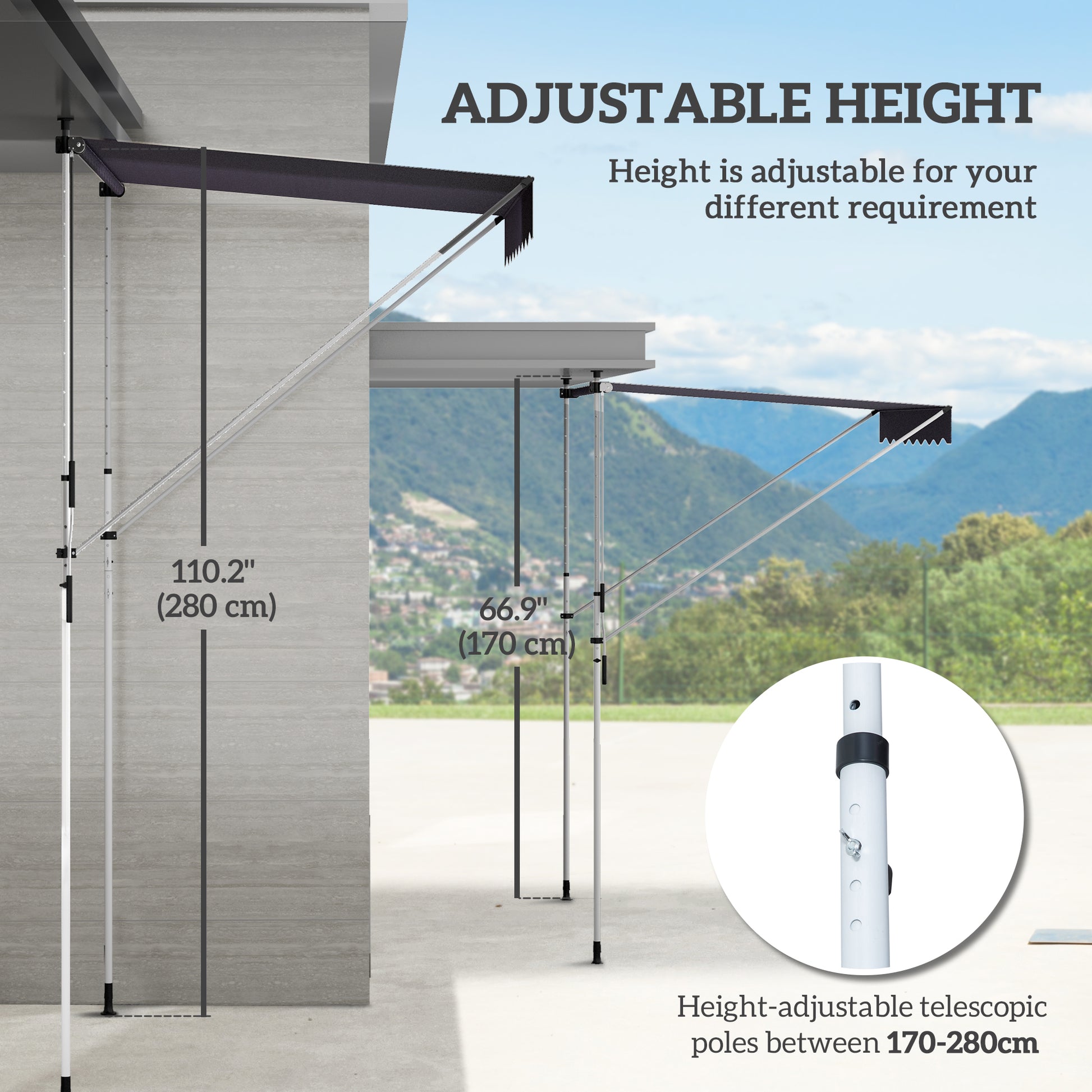 6.6'x5' Manual Retractable Patio Awning Window Door Sun Shade Deck Canopy Shelter Water Resistant UV Protector Grey