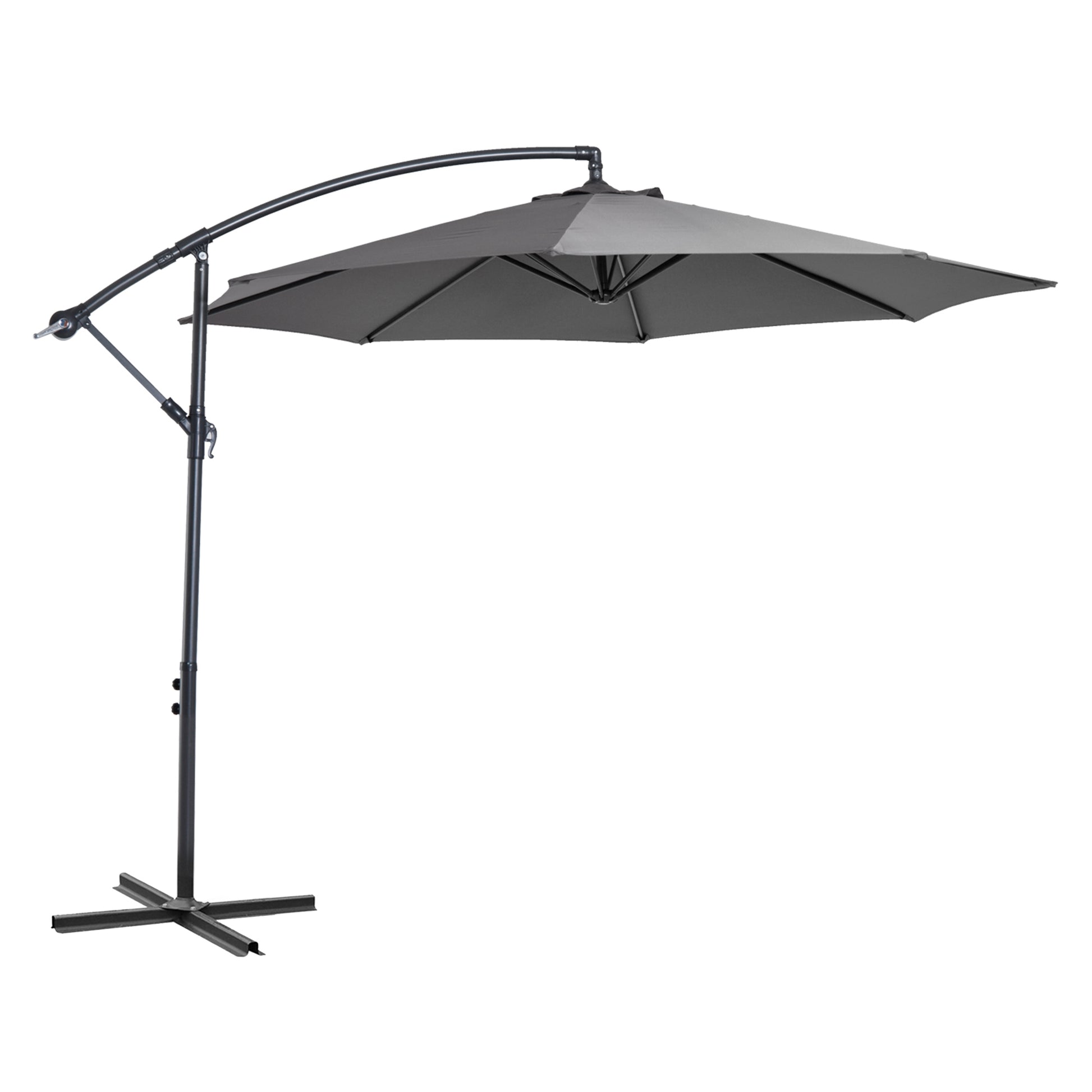 9.7ft Offset Patio UmbrellaCantilever Parasol with Crank Handle, 8 Ribs and Cross Base for Outdoor, Sun Shade, Cream