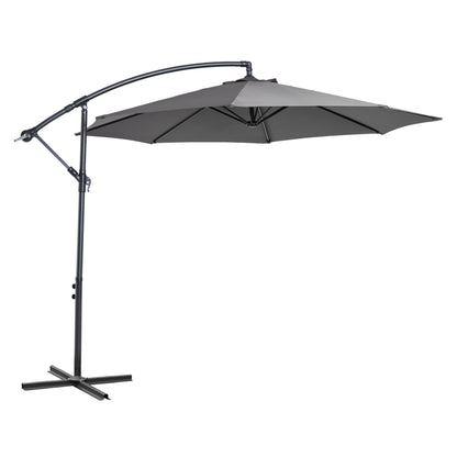9.7ft Offset Patio UmbrellaCantilever Parasol with Crank Handle, 8 Ribs and Cross Base for Outdoor, Sun Shade, Cream