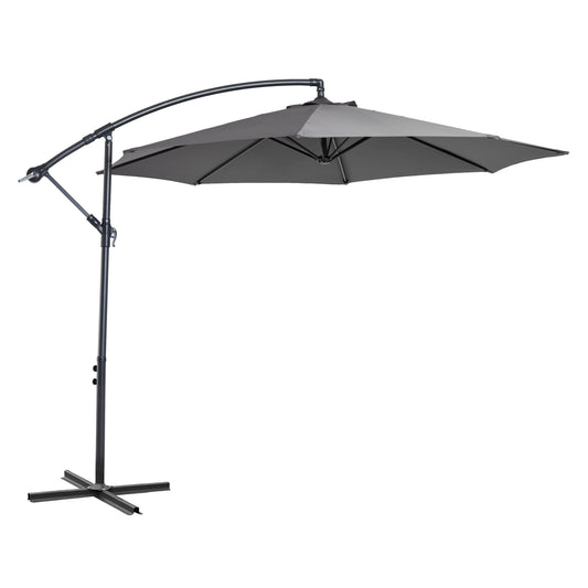 9.7ft Offset Patio UmbrellaCantilever Parasol with Crank Handle, 8 Ribs and Cross Base for Outdoor, Sun Shade, Cream