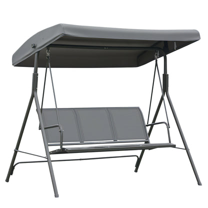 3-Seater Swing Chair Covered Garden Hammock A-Frame Outdoor Porch Glider Sling Seat with Adjustable Canopy Cover, Grey