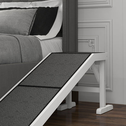 Pet Ramp Bed Steps for Dogs Cats Non-slip Carpet Top Platform Pine Wood 59"L x 16"W x 20"H White