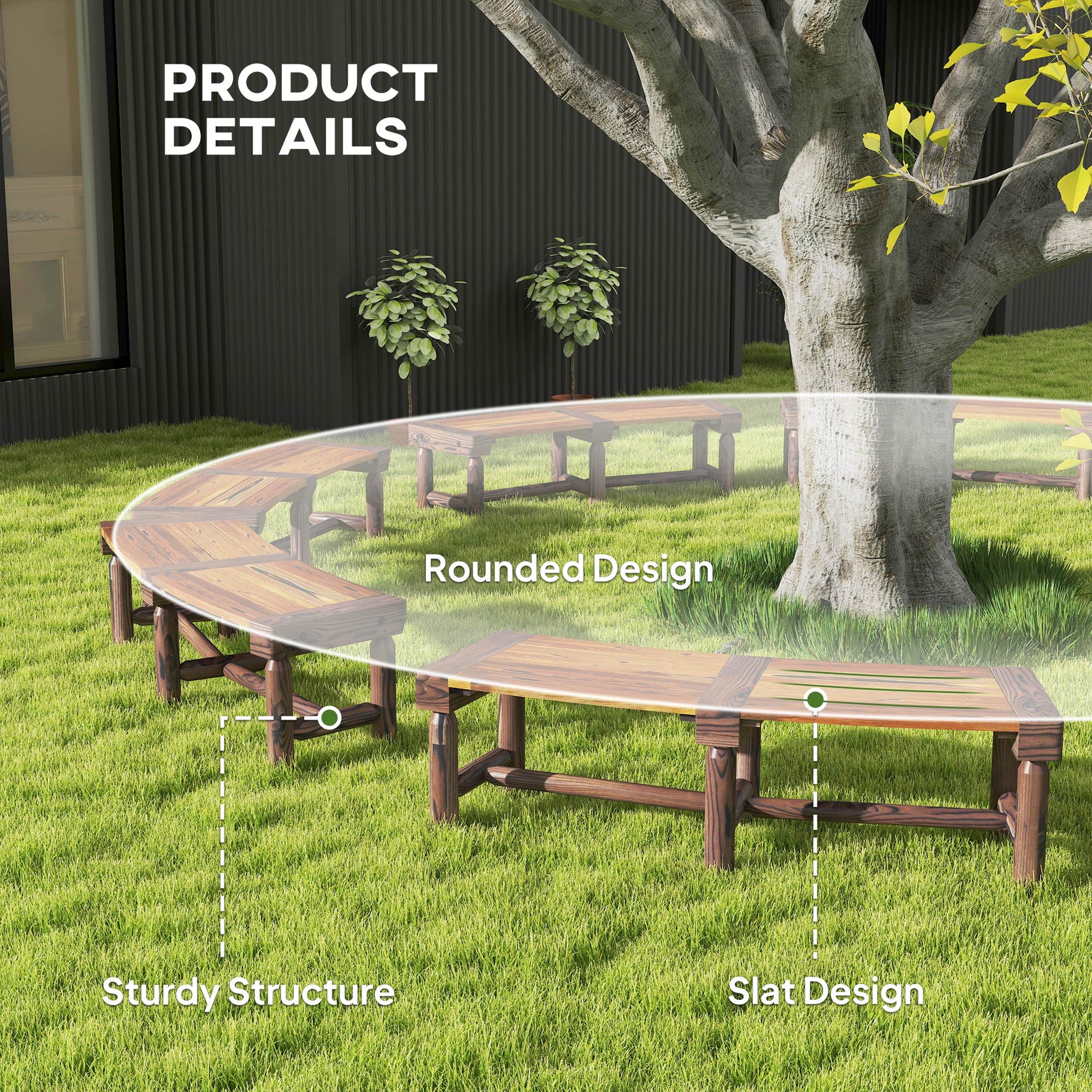 Wooden Outdoor Bench, Wrap Around Tree Bench with Slatted Seat for Yard, Garden, Deck, Lawn, Brown