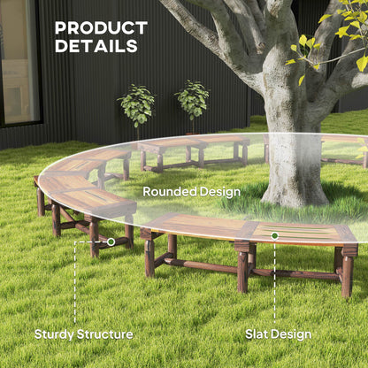 Wooden Outdoor Bench, Wrap Around Tree Bench with Slatted Seat for Yard, Garden, Deck, Lawn, Brown