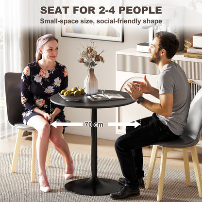 27.6" Round Kitchen Table for 2, Modern Small Dining Table with Wood Veneer, Steel Base for Dining Room, Black