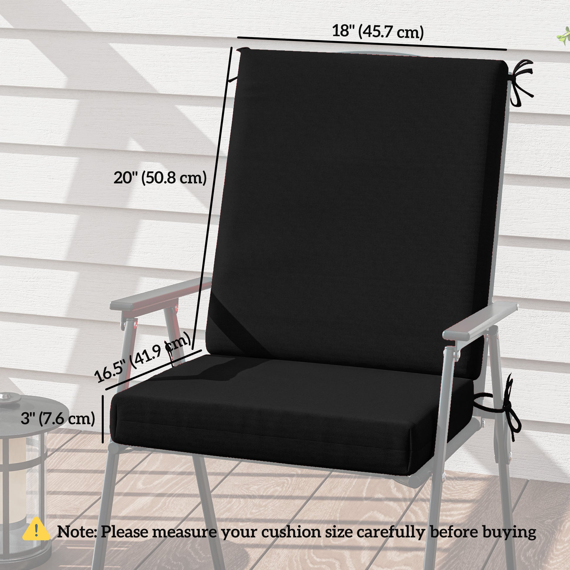 Outdoor Cushions Set of 2 for Dining Chairs, Outdoor Seat Cushions with Back, Fade-Resistant Yarn-Dyed Polyester, Black