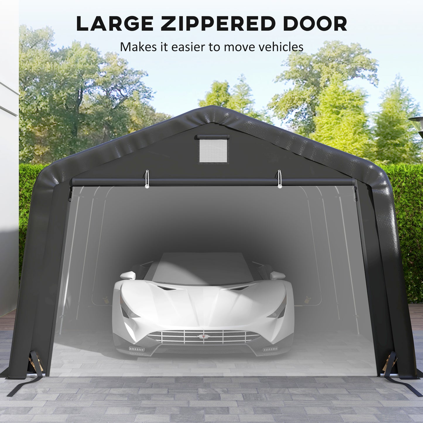 12' x 20' Portable Garage, Heavy Duty Carport Canopy with Ventilation Windows and Large Roll-up Door, Black