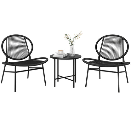 Rattan Bistro Set, 3 Pieces Wicker Patio Furniture Set, Acapulco Chairs and Steel Table for Porch, Balcony, Black