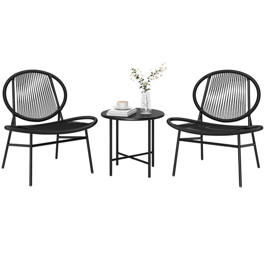 Rattan Bistro Set, 3 Pieces Wicker Patio Furniture Set, Acapulco Chairs and Steel Table for Porch, Balcony, Black