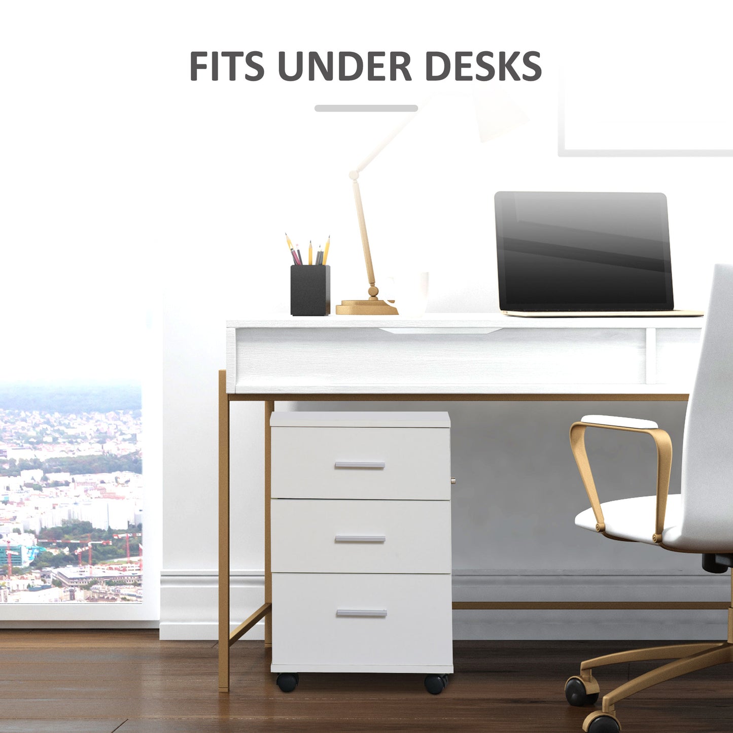 Mobile Filing Cabinet with Wheels, 3 Drawer File Cabinet with Lock and Keys for Home Office, White