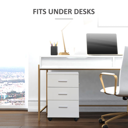 Mobile Filing Cabinet with Wheels, 3 Drawer File Cabinet with Lock and Keys for Home Office, White