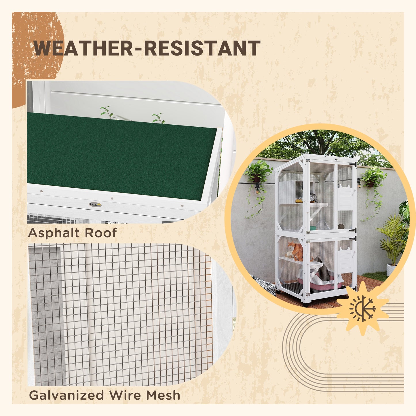 Catio Outdoor, Elevated Design, with Wheels, Resting Box, Water-Resistant, Multi Platforms, White