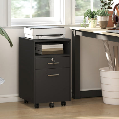 Small Filing Cabinet with 2 Drawers, Lockable Home Office Storage Cabinets on Wheels for A4, Letter Size, Black