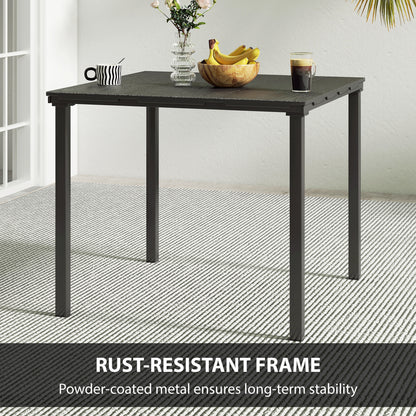 Outdoor Dining Table for 4, Square HDPE Patio Table with Metal Legs for Garden, Backyard, Balcony, Deck, Black