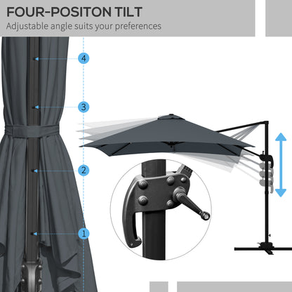10x10ft Cantilever Umbrella Rotatable Square Market Parasol, 4 Adjustable Angle for Outdoor Backyard Patio Dark Grey